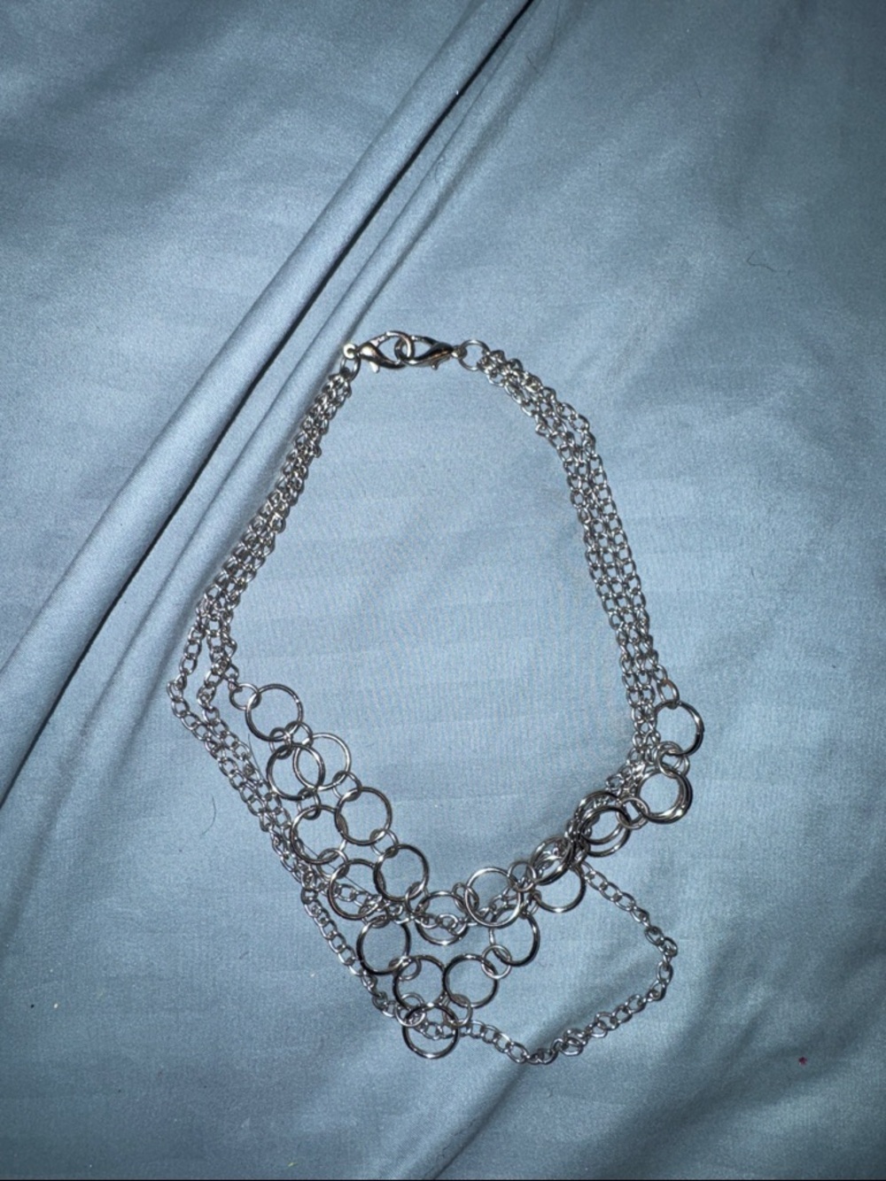 Silver Chain Ring Statement Necklace Olympic chic layered circles letter o